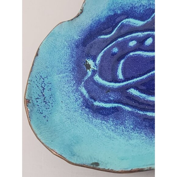 Vintage Handcrafted Enamel Copper Trinket‎ Dish With Abstract Design - Picture 5 of 9